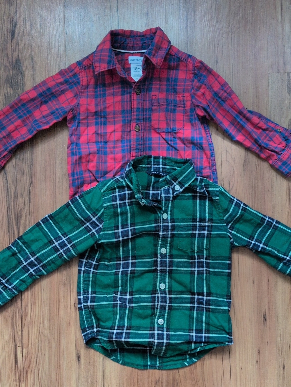 Kids Plaid Button-Down Shirts - Green & Red